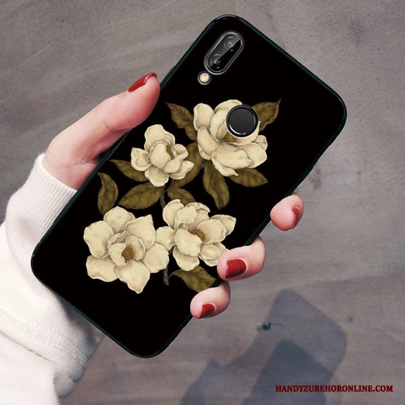 Huawei P Smart+ Skal Kreativa Blommor Fallskydd Konst Svart Personlighet All Inclusive