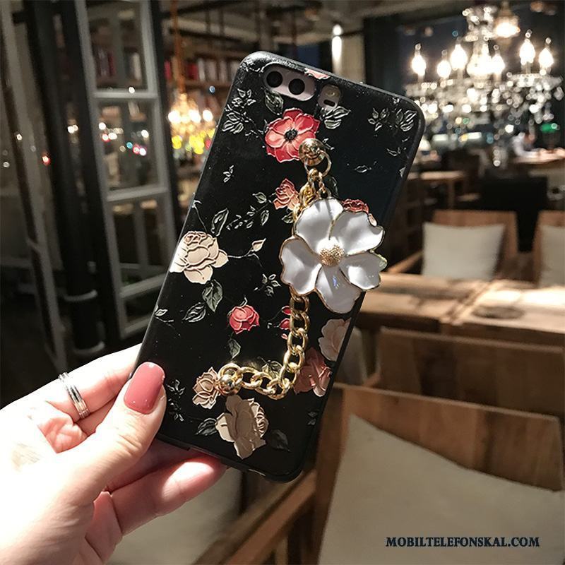 Huawei P10 Nubuck All Inclusive Svart Blommor Fodral Skal Telefon Silikon