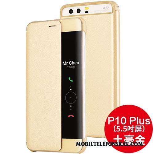 Huawei P10 Plus Mobil Telefon Clamshell Skal Telefon Guld Fodral Skydd Läderfodral