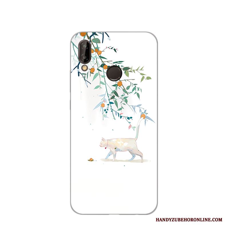 Huawei P20 Lite Fodral Skal Telefon Handmålade Vacker Skydd Katt Vit