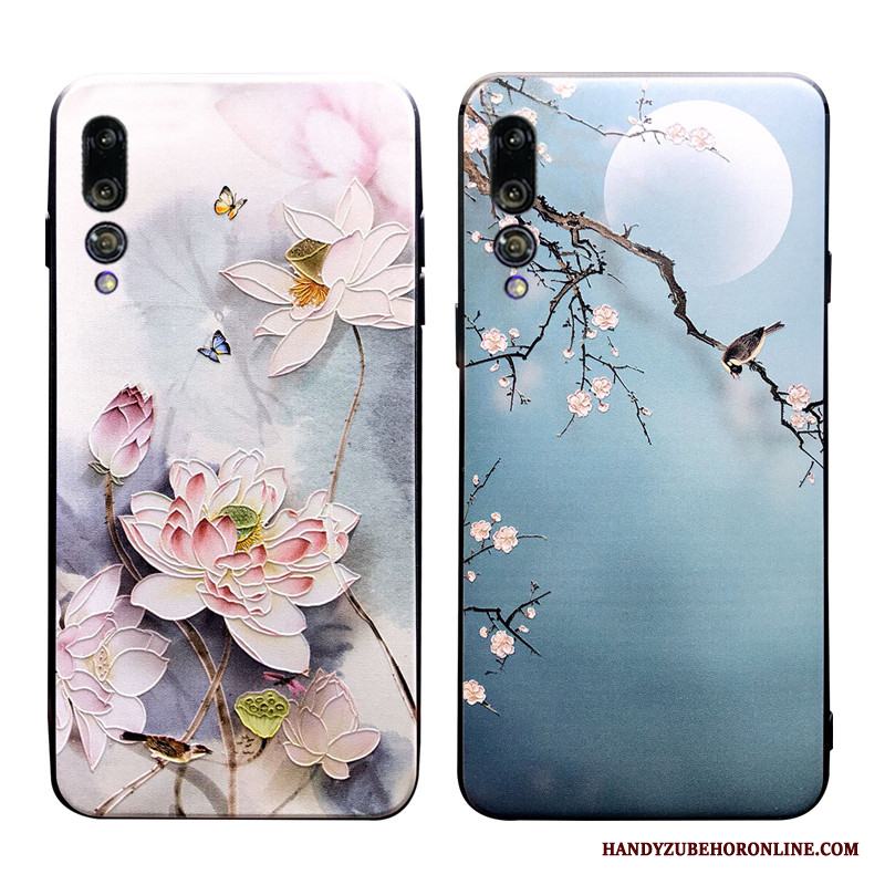 Huawei P20 Pro Blommor Skal Grå Kinesisk Stil Skydd Silikon Fallskydd