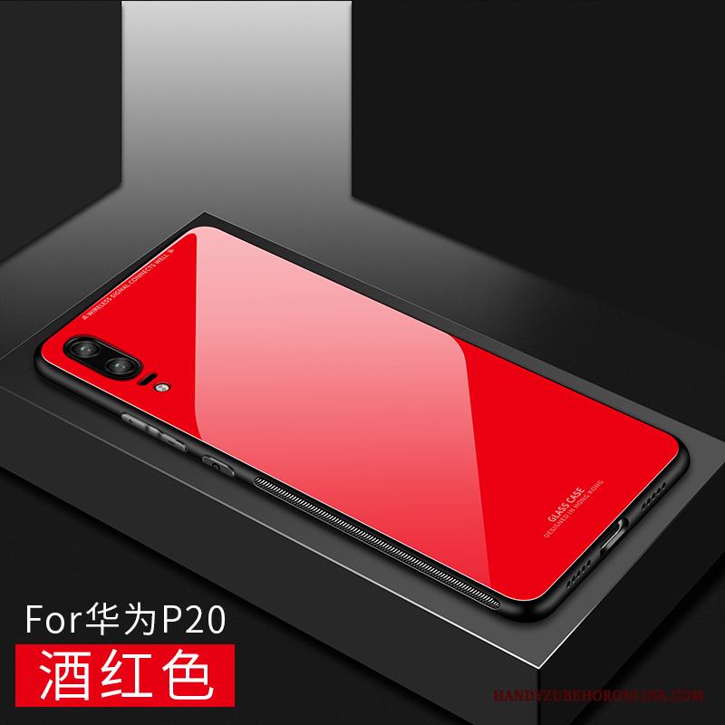 Huawei P20 Skal Glas All Inclusive Mjuk Trend Silikon Röd Fallskydd
