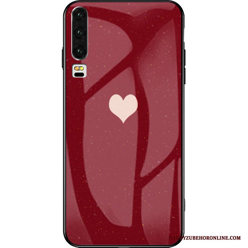 Huawei P30 All Inclusive Röd Trend Varumärke Skal Telefon Fallskydd Glas Net Red