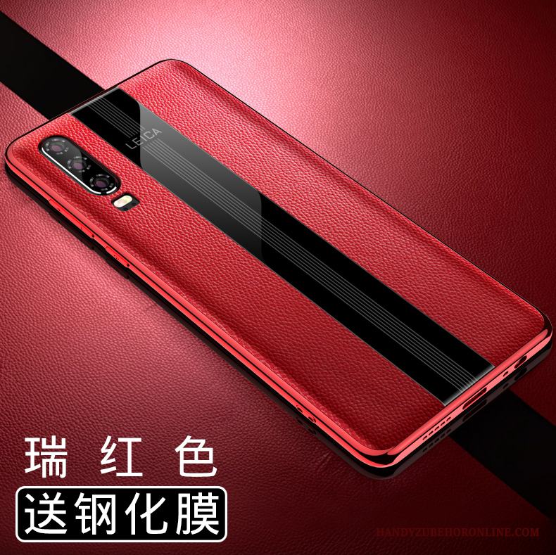 Huawei P30 Fodral Silikon Fallskydd Skal Telefon Röd Äkta Läder All Inclusive