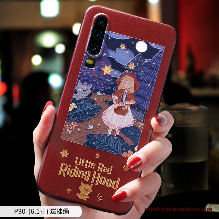 Huawei P30 Kreativa Fodral Skal Telefon Nubuck Net Red Silikon All Inclusive