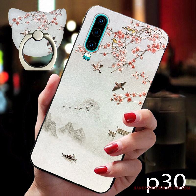 Huawei P30 Liten Trend Varumärke Skal Kyla Vit Personlighet Mjuk