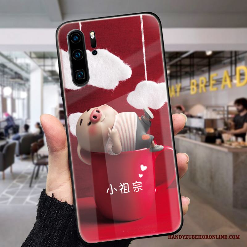 Huawei P30 Pro Skal Fallskydd Liten Glas Net Red Trend Röd Fodral