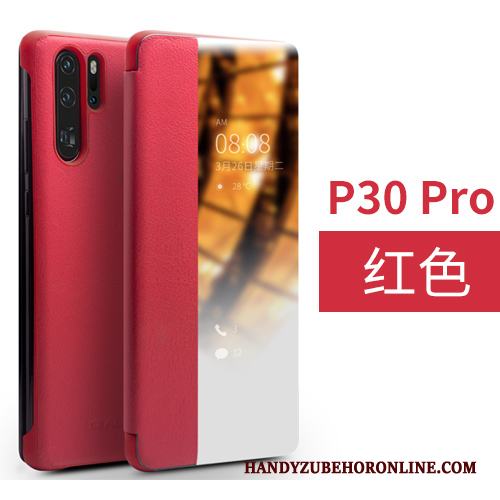 Huawei P30 Pro Skal Öppna Fönstret Slim Dvala Business Täcka Fodral Röd