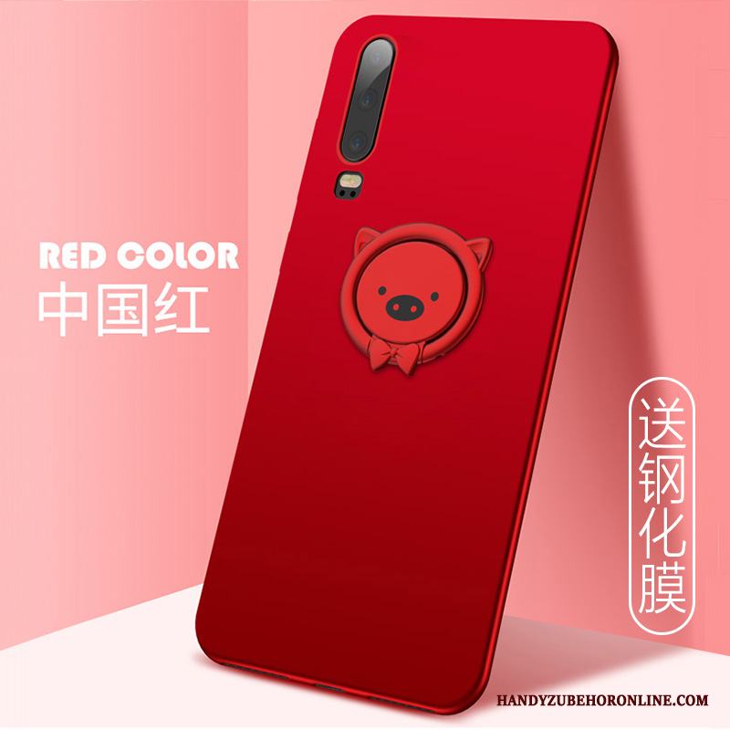 Huawei P30 Skal Tecknat Support Silikon Magnetic Vacker Röd Ring