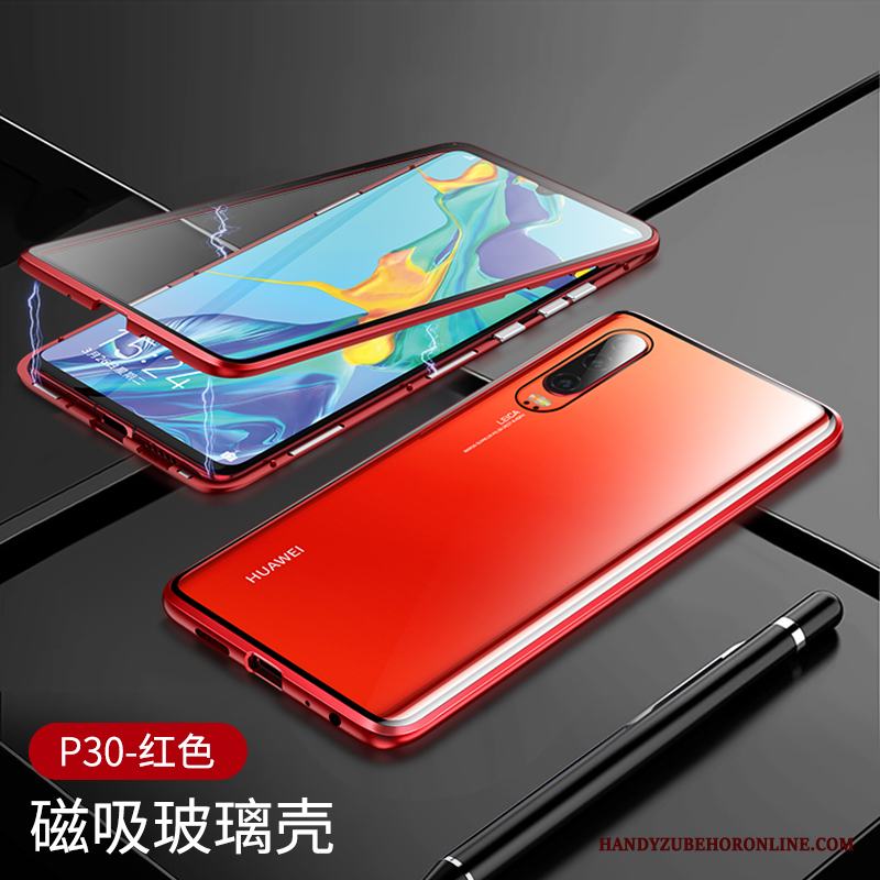 Huawei P30 Skal Transparent Fallskydd Högt Utbud Röd Glas Fodral Slim
