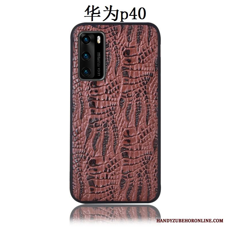 Huawei P40 Bakre Omslag Fallskydd Fodral Skal Telefon All Inclusive Äkta Läder Krokodilmönster