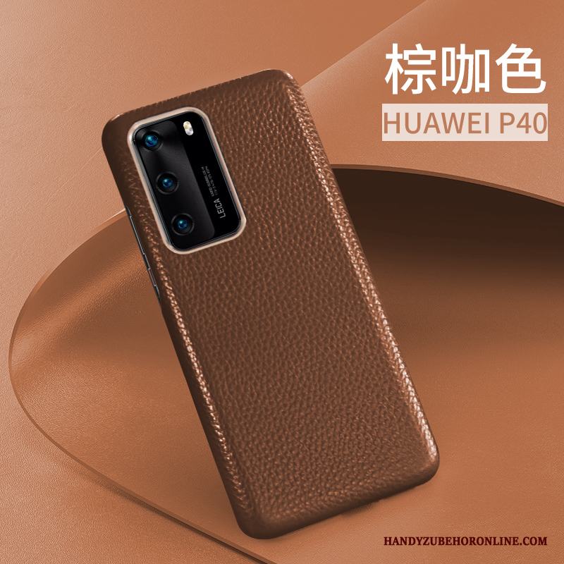 Huawei P40 Kreativa Äkta Läder Business Skal Telefon Fallskydd Slim Fodral
