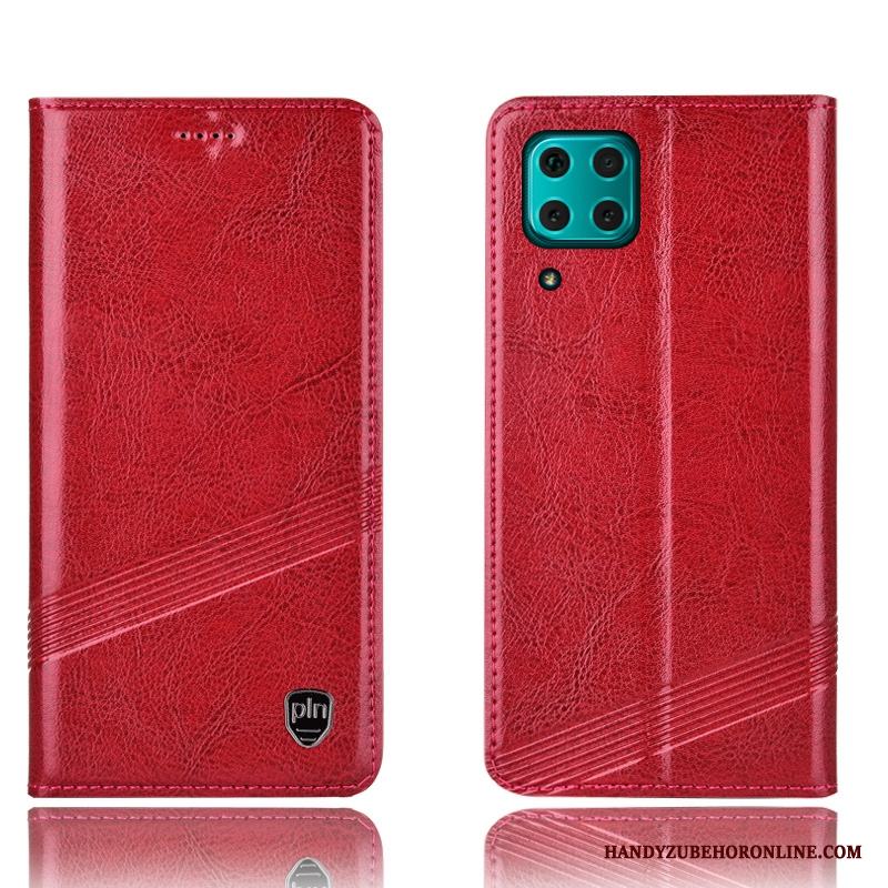 Huawei P40 Lite Läderfodral Fallskydd Röd Skal Telefon Täcka
