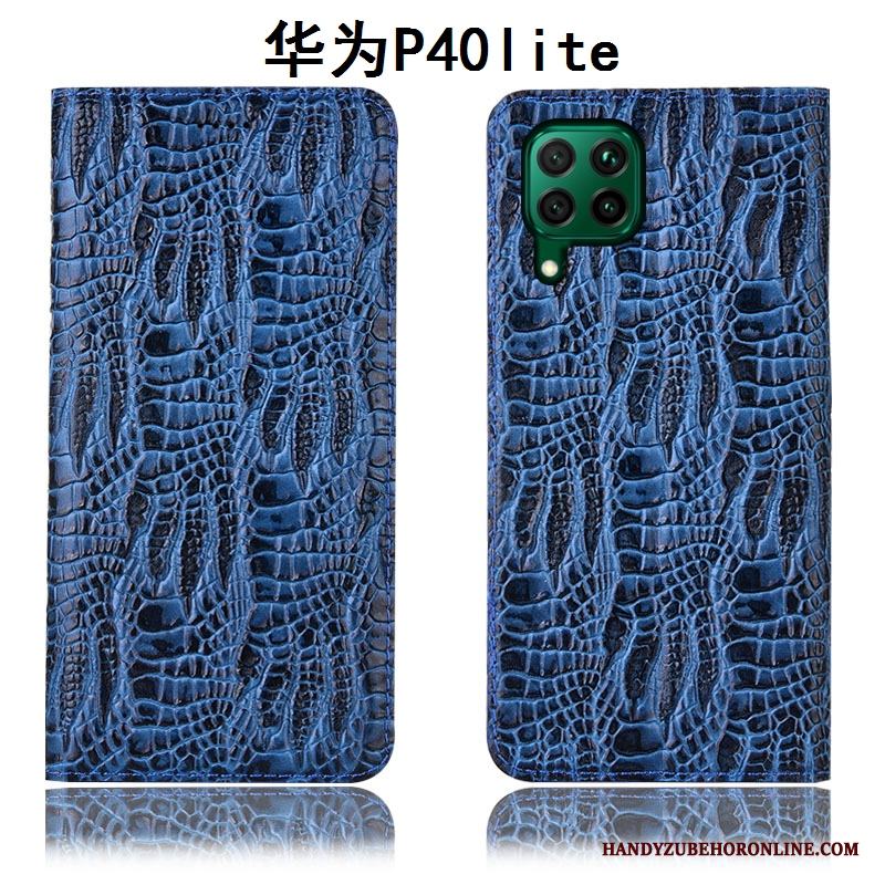 Huawei P40 Lite Täcka Blå Läderfodral Skydd Skal Telefon All Inclusive