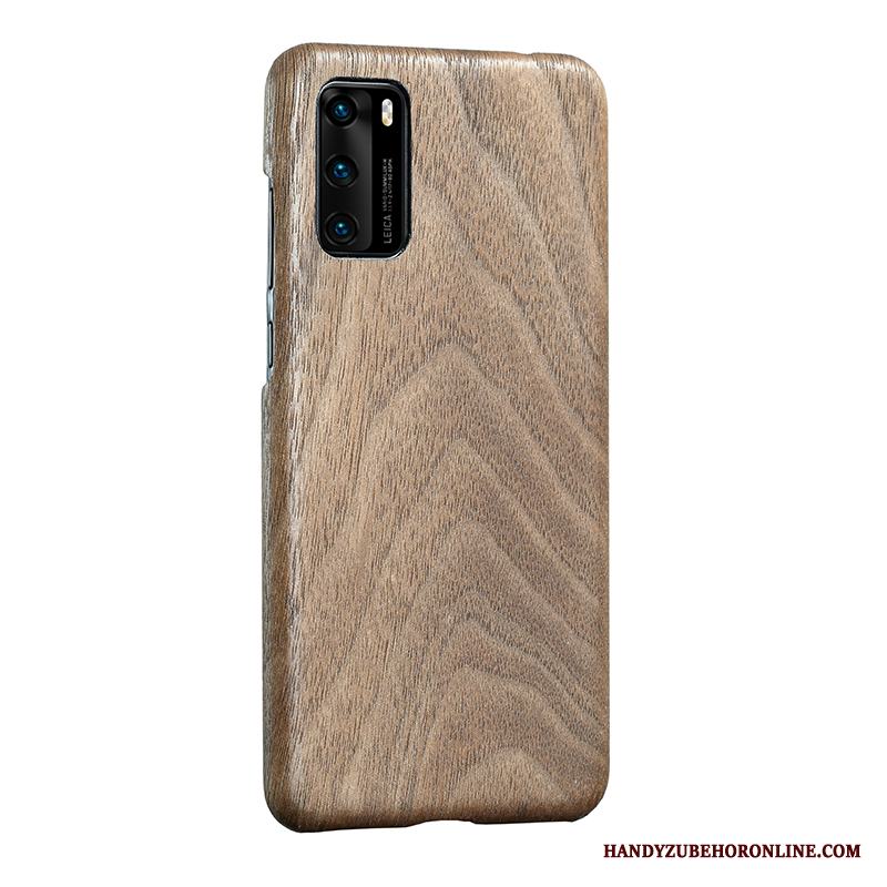 Huawei P40 Skal Känna Slim Trä Wood Fallskydd Brun Fodral