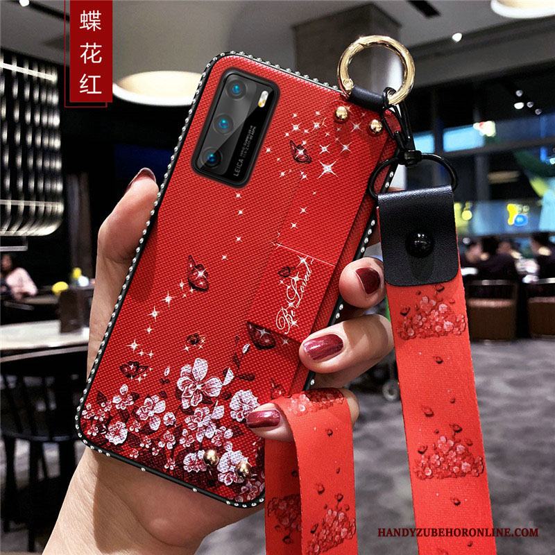 Huawei P40 Skal Telefon Slim Fallskydd Silikon Blommor Hängsmycken Net Red