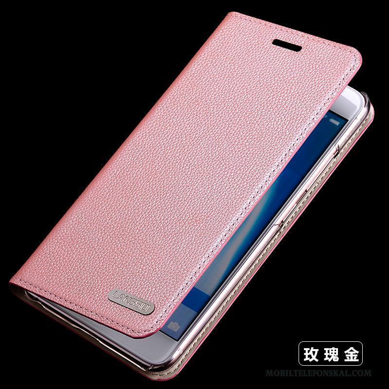 Huawei P8 Lite 2017 Rosa Äkta Läder Skal Telefon Fodral Slim Anpassa Silikon