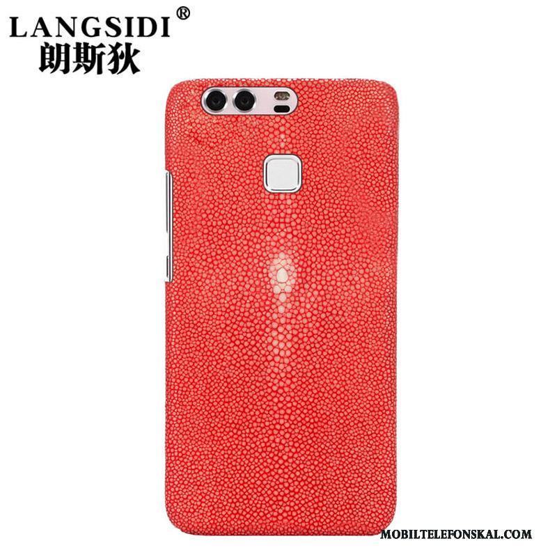 Huawei P9 Kreativa Fodral Röd Anpassa Skydd Äkta Läder Skal Telefon