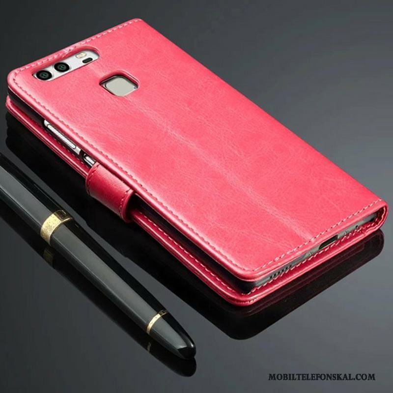 Huawei P9 Plus Fodral Mobil Telefon Fallskydd Läderfodral Skal Telefon Röd