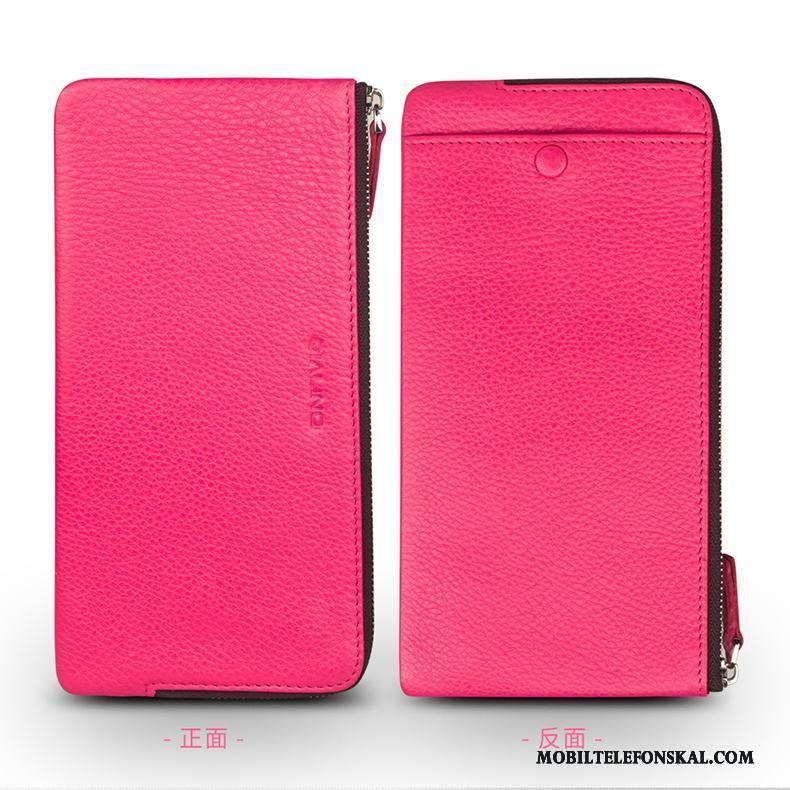 Huawei P9 Skal Business Plånbok Fodral Äkta Läder Röd Läderfodral Mobil Telefon