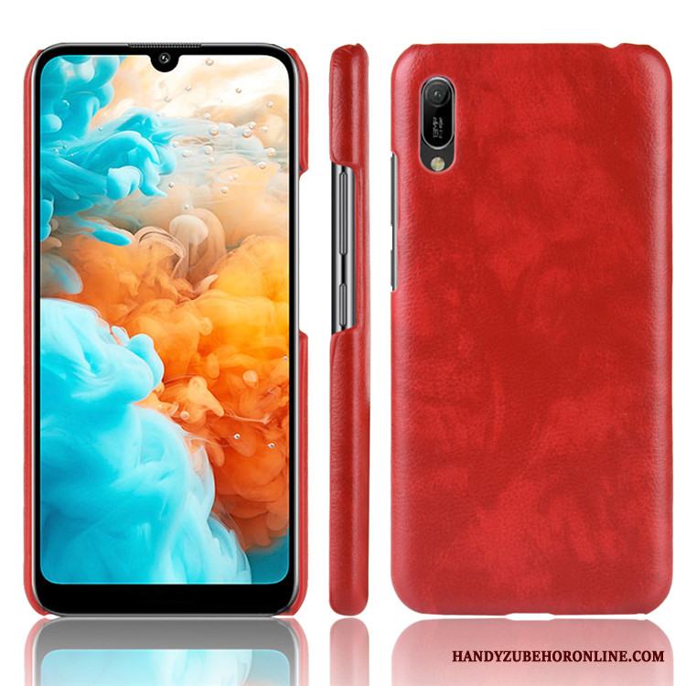 Huawei Y6 2019 Skal Mönster Röd Läder Hård Telefon Fodral