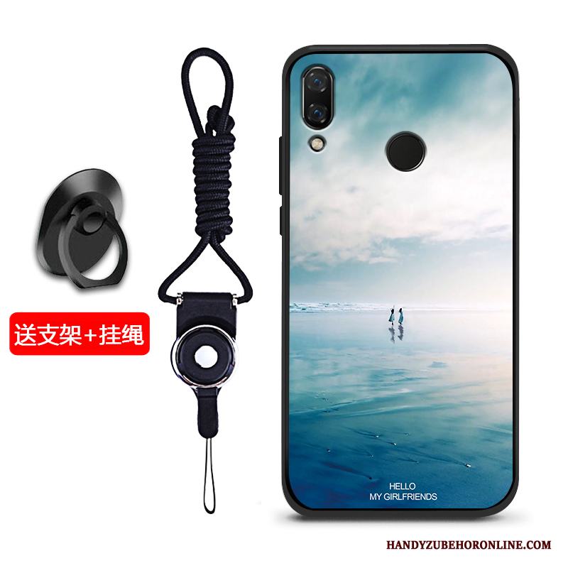 Huawei Y7 2019 Skal Blå Nubuck Skydd Mobil Telefon Silikon Mjuk Fodral