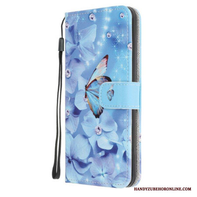 Läderfodral Samsung Galaxy A52 4G / A52 5G / A52s 5G Med Kedjar Strappy Diamond Butterflies