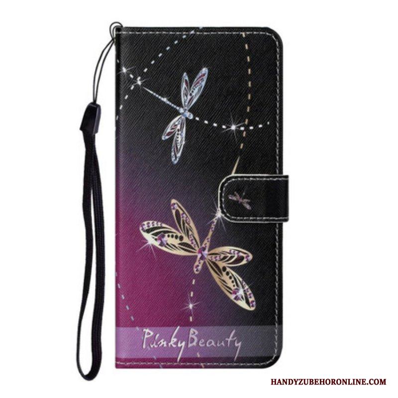 Läderfodral Samsung Galaxy S21 5G Med Kedjar Strappy Dragonflies