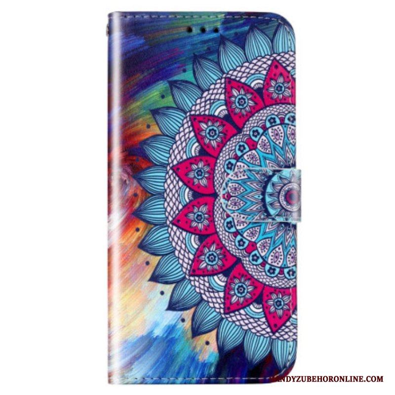 Läderfodral Samsung Galaxy S23 5G Med Kedjar Färgglad Strappy Mandala