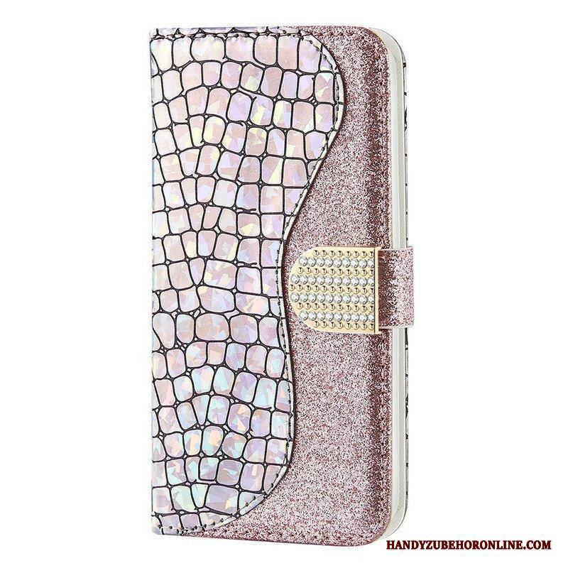 Läderfodral iPhone 13 Mini Krokodil Diamanter