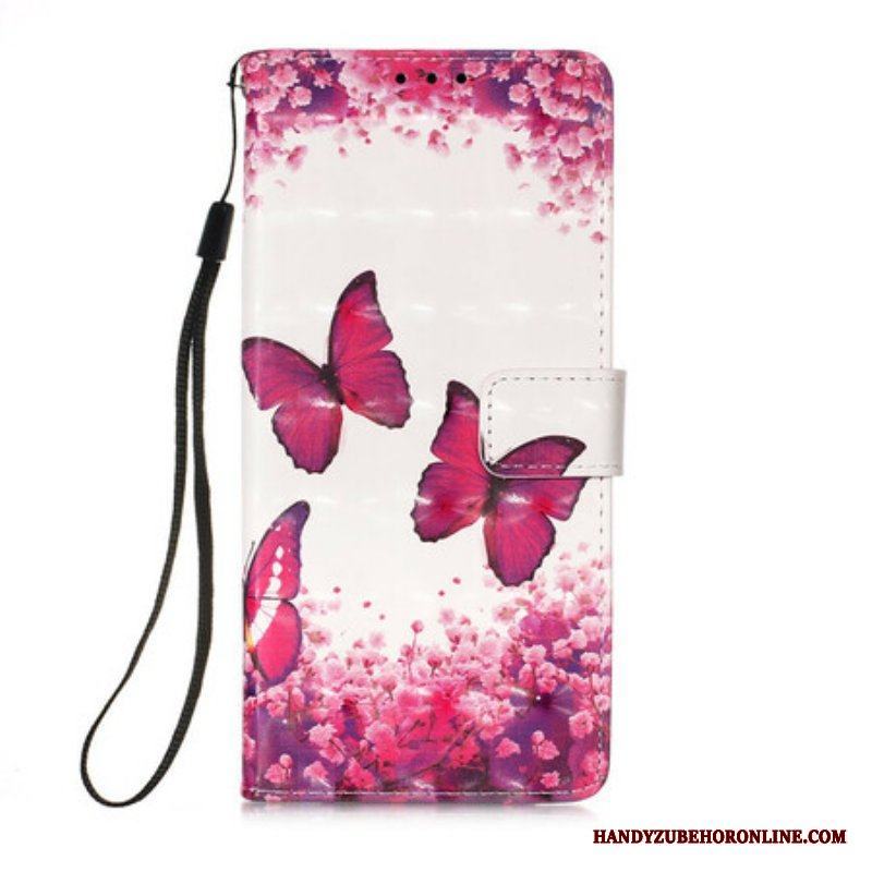 Läderfodral iPhone 13 Pro Röda Fjärilar