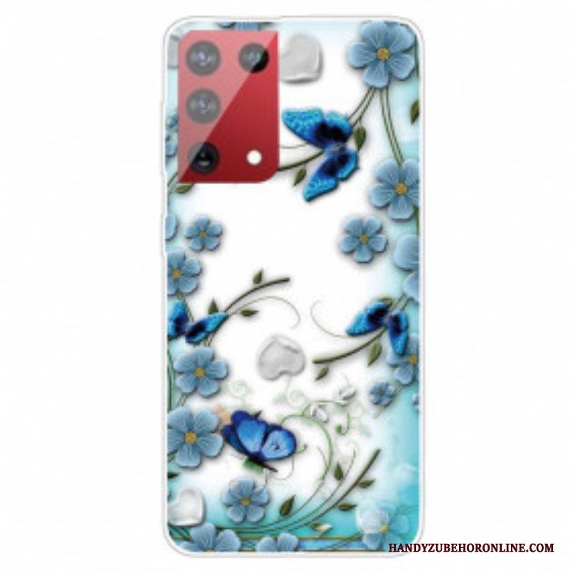 Mobilskal Samsung Galaxy S21 Ultra 5G Retro Fjärilar Och Blommor