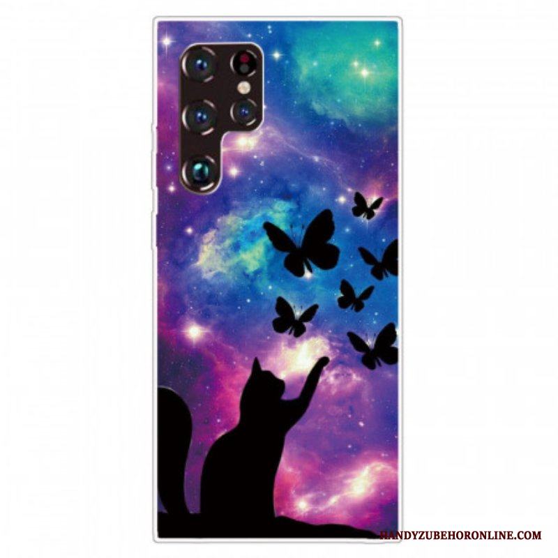 Mobilskal Samsung Galaxy S22 Ultra 5G Katt Och Fjärilar I Rymden