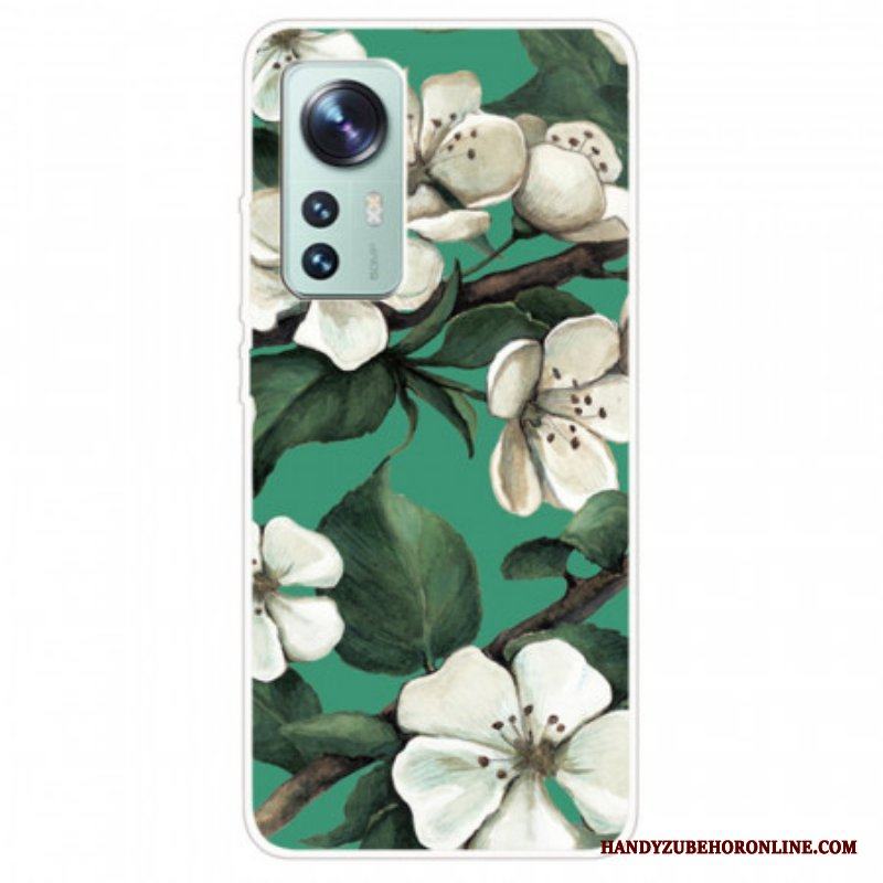 Mobilskal Xiaomi 12 / 12X Silikon Vita Blommor