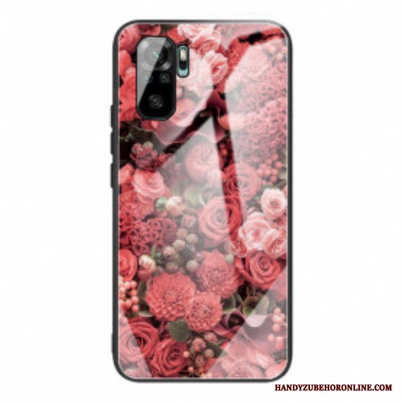 Mobilskal Xiaomi Redmi Note 10 / 10S Rosa Blommor Härdat Glas