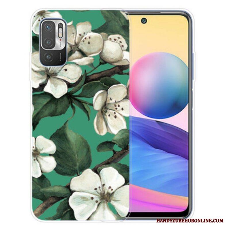 Mobilskal Xiaomi Redmi Note 10 5G Målade Vita Blommor