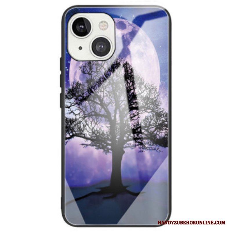 Mobilskal iPhone 14 Träd Och Måne Härdat Glas