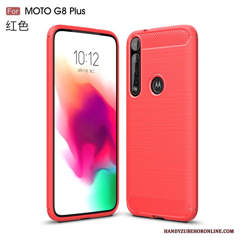 Moto G8 Plus Kostfiber Silke Glidskydds Mjuk Röd Skal Telefon Fodral