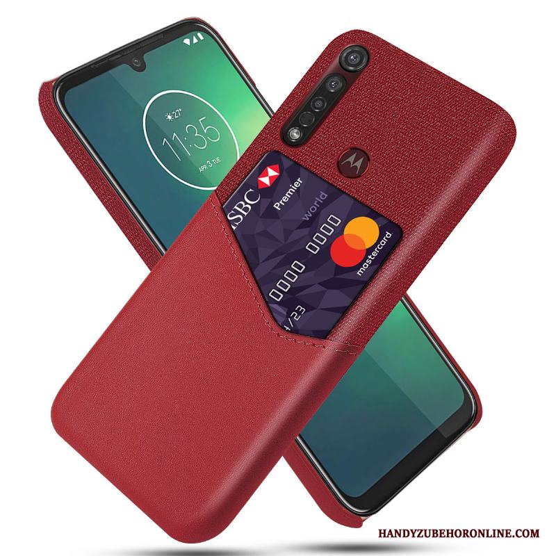 Moto G8 Plus Röd Cool Business Fodral Läderfodral Skal Telefon Mönster