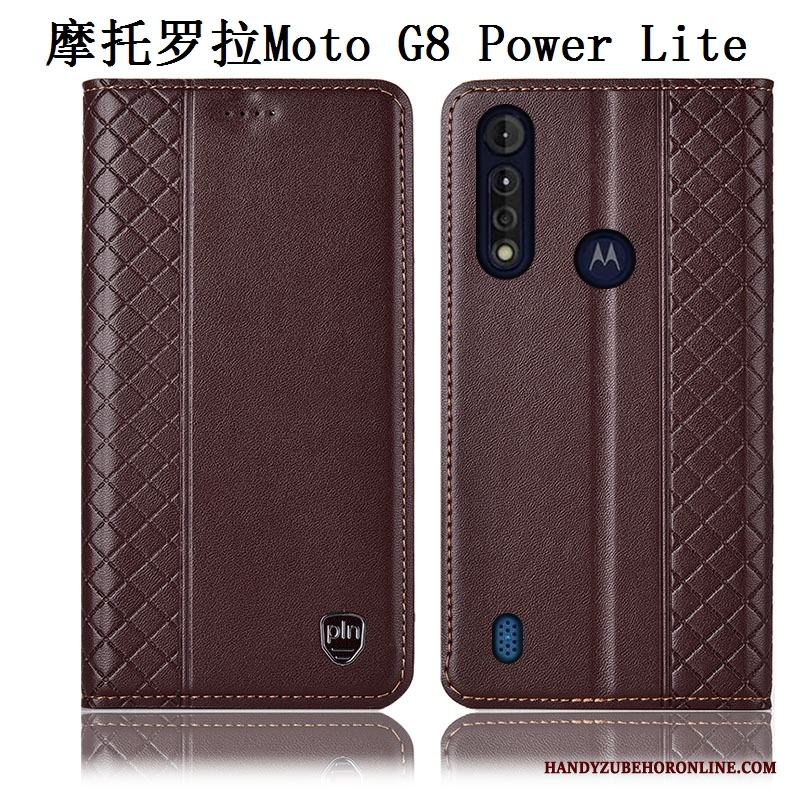 Moto G8 Power Lite Fodral Brun Fallskydd Äkta Läder Skal Telefon All Inclusive