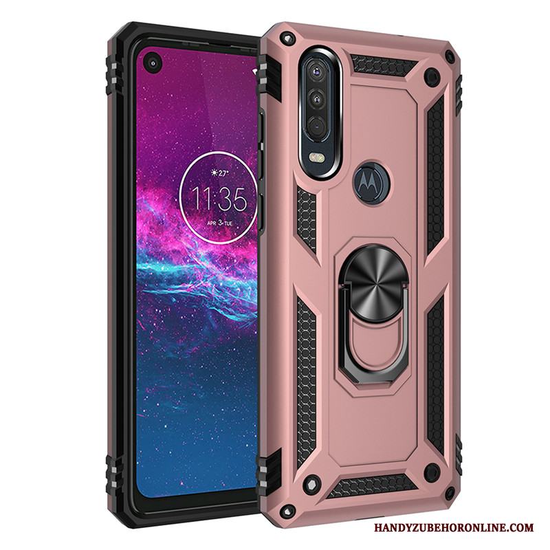 Motorola One Action Bil Ring Support Fallskydd Rosa Magnetic Skal Telefon