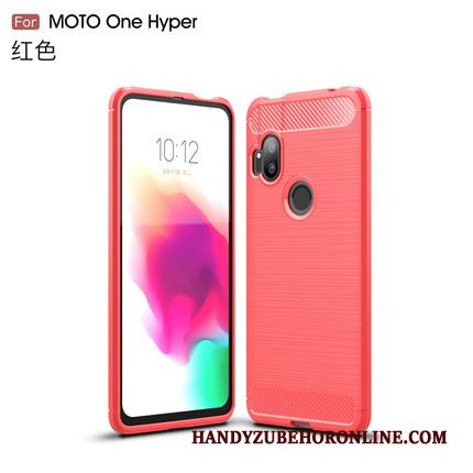 Motorola One Hyper Skal Fodral Fallskydd Kostfiber Röd Mönster Solid Färg Mjuk