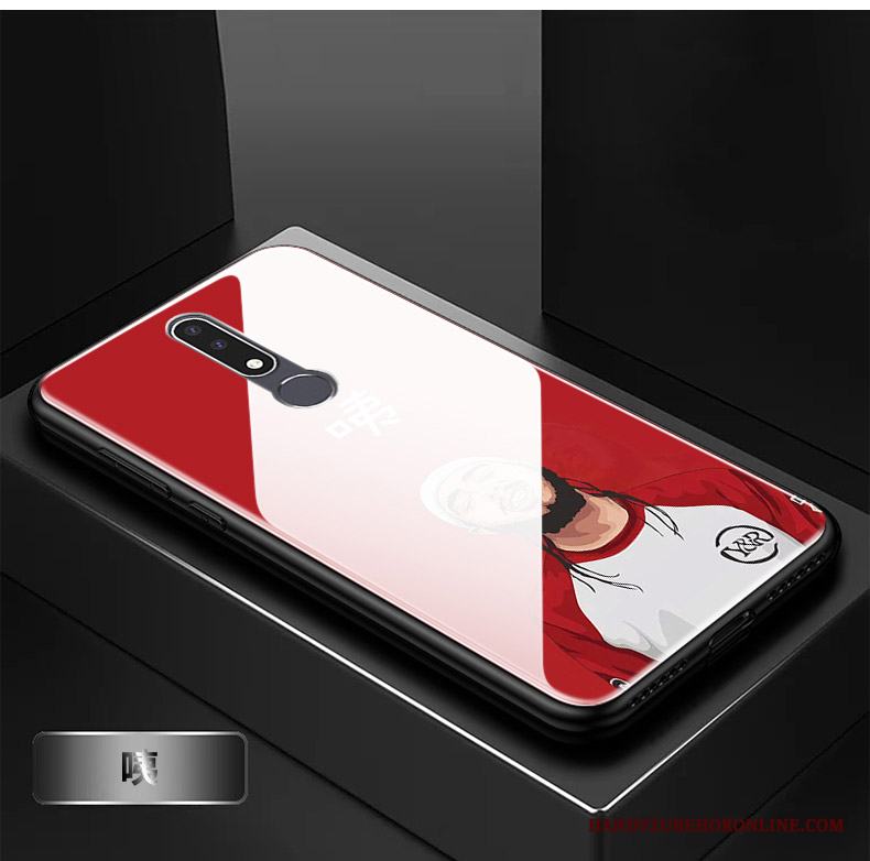 Nokia 3.1 Plus Röd Glas Vacker Par Skal Telefon Katt Tecknat