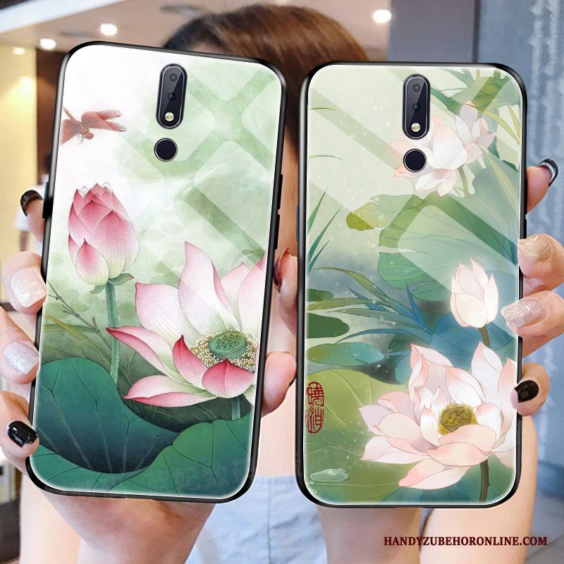 Nokia 7.1 Skal Lysande Trend Grön Rose Blommor Glas Vind