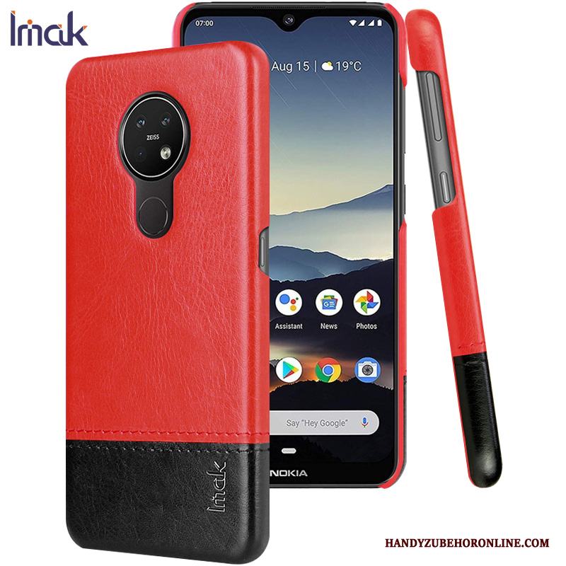 Nokia 7.2 Skal Telefon Fallskydd Röd Imiterat Läder Fodral Ny Business
