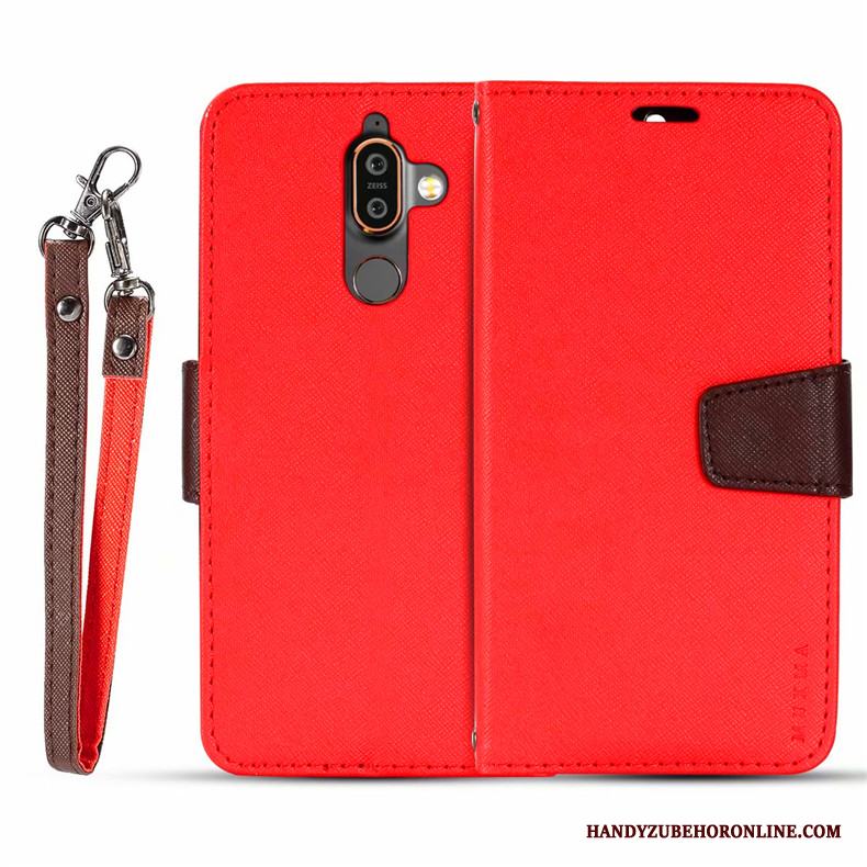 Nokia 7 Plus Clamshell Röd Skal Telefon Pu Läderfodral Skydd