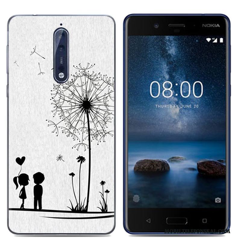 Nokia 8 Mobil Telefon Skydd Mjuk Skal Tecknat Fodral Vit