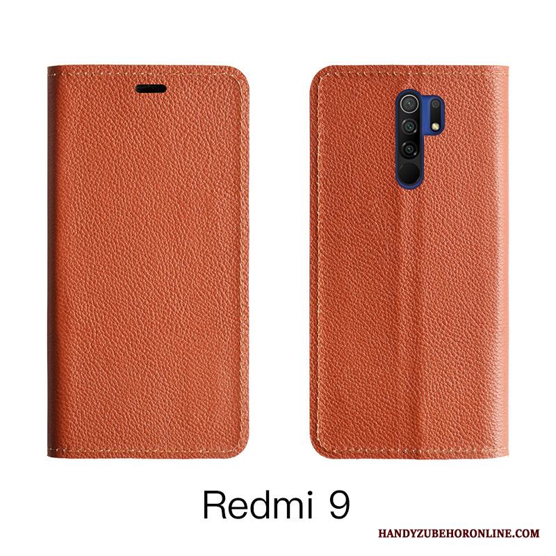 Redmi 9 Kort All Inclusive Täcka Läderfodral Cow Skal Telefon Orange