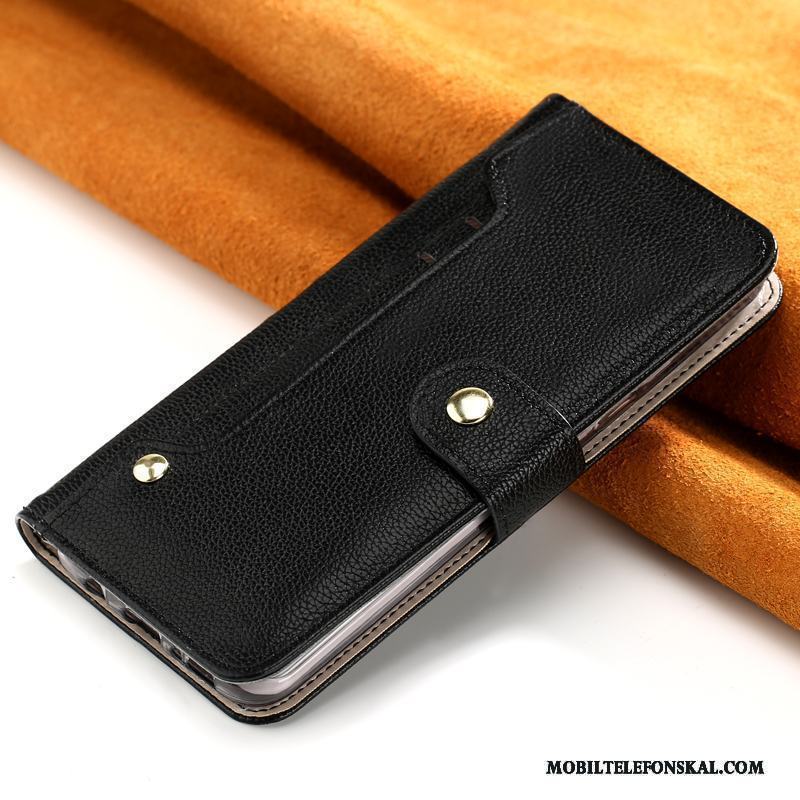 Redmi Note 4x Clamshell Skydd Äkta Läder Liten Svart Fodral Skal Telefon