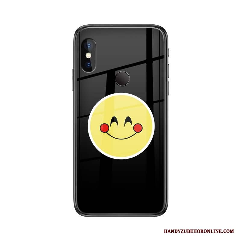 Redmi Note 6 Pro Liten Smiley Skal Telefon Svart Härdat Glas Röd